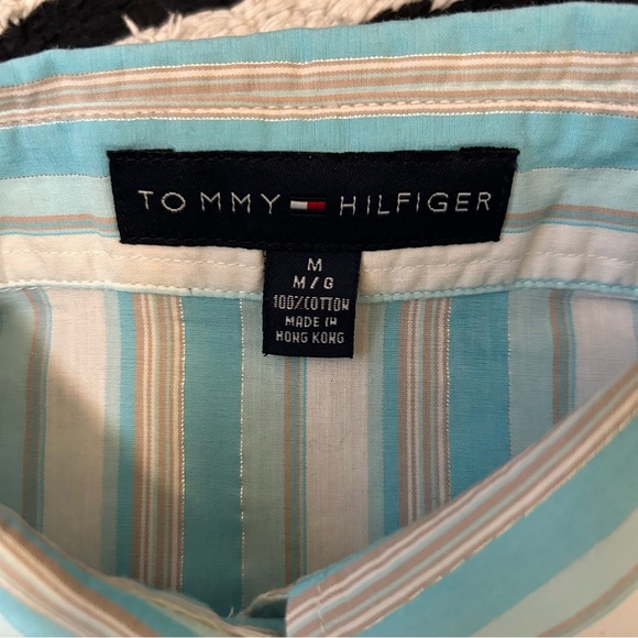 Tommy Hilfiger Button Down Striped Shirt Size  Medium Blue and White - Picture 8 of 8